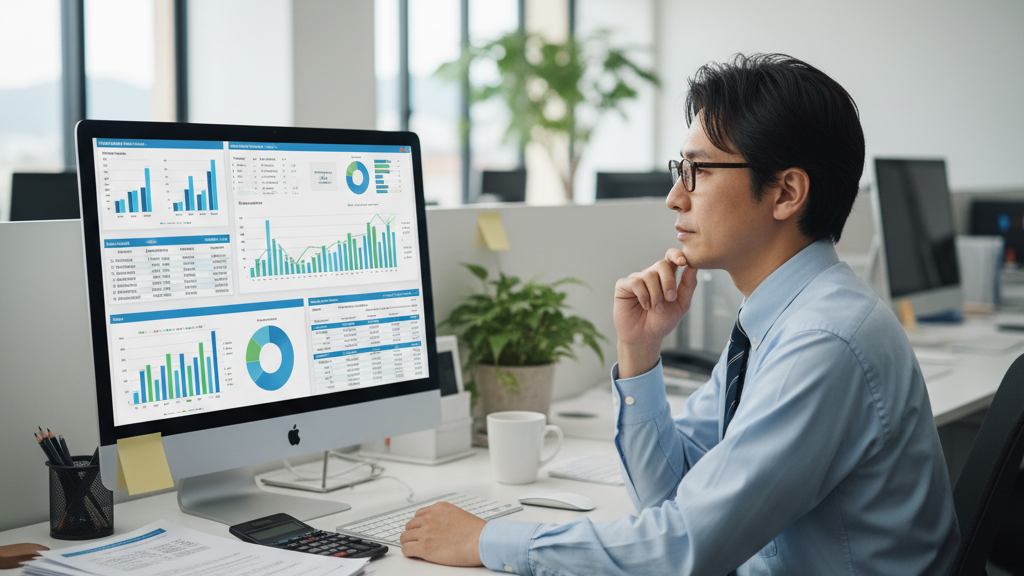 経理の年収データを確認する様子