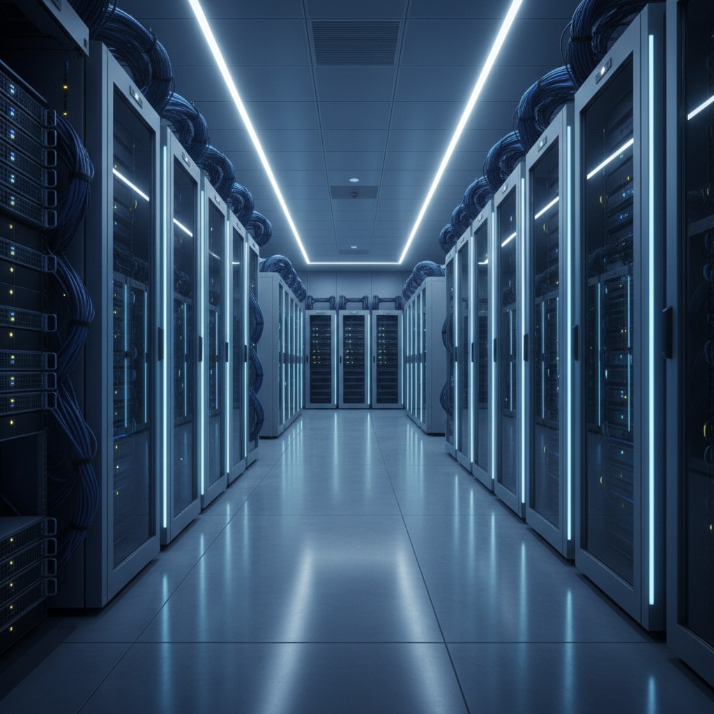 企業のサーバーラックとネットワーク機器