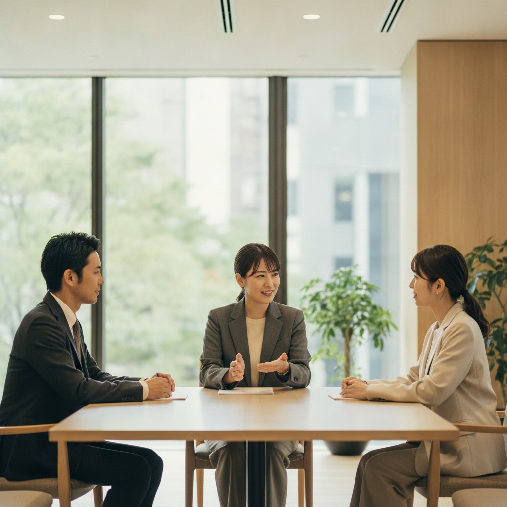 立場の違う相手と調整する法務担当のイメージ