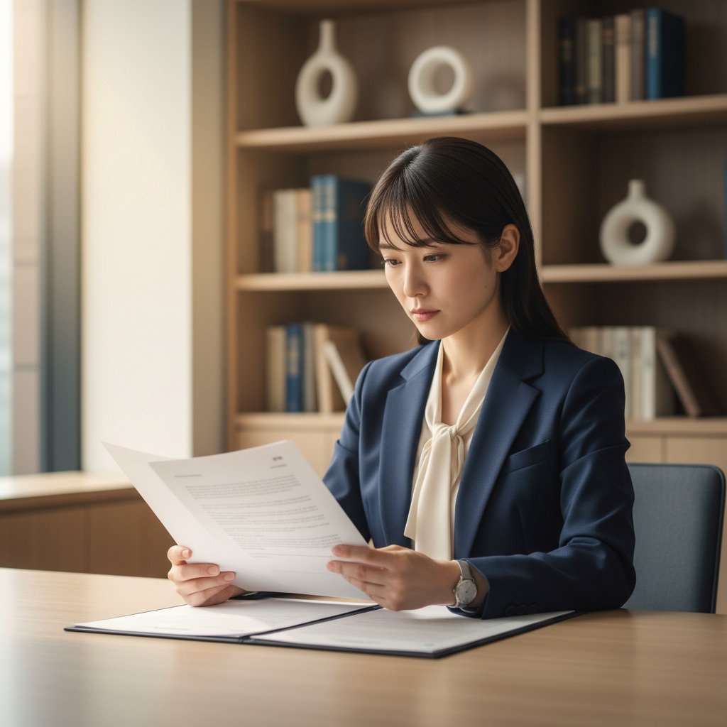 契約書をレビューする若手法務担当者