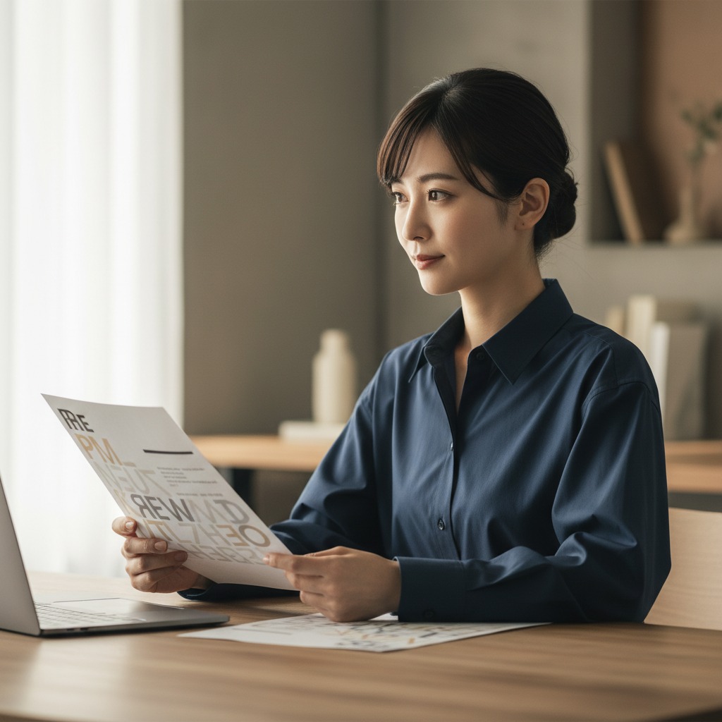 経理 転職 準備で職務経歴書を確認する若手社員